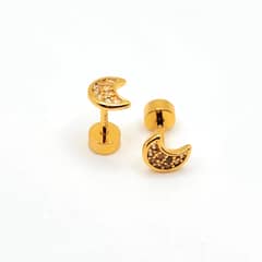 TIANA JOYAS - Aro de Media Luna con Circones en Plata 925 y baño de Oro 18k