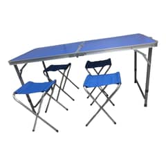 GENERICO - Mesa Camping Plegable con 4 Bancos 120 cm Azul y Resistente