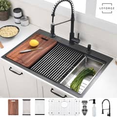 LEFORGE - Combo Lavaplatos Empotrado 75x45cm Acero Inoxidable Negro