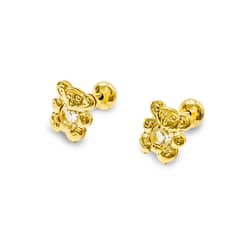 ANDREA COGGIOLA JOYAS - Aros Bebé Niña Oso Circón Blanco Enchapado Oro 18K