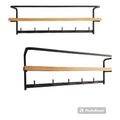 GENERICO - Repisa decorativa de madera y hierro con 6 perchas 60 cm