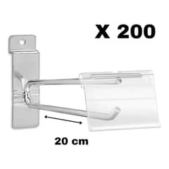 GENERICO - Pack 200 Ganchos Dobles para Exhibición con Porta Precio 20cm