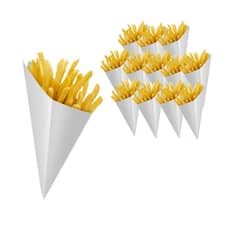 GENERICO - Set 100 Cono Papel Blanco Papas Fritas Chicas Desechable