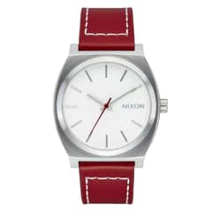 NIXON - Reloj Time Teller Leather Silver Egret Cranberry - Gris