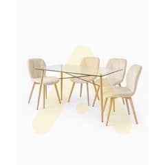 HABITA2 CHILE - COMEDOR CHARLES TERCIOPELO 140 CM - 4 PUESTO BEIGE
