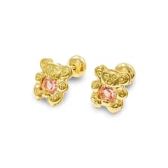ANDREA COGGIOLA JOYAS - Aros Bebé Niña Oso Circón Rosado Enchapado Oro 18K
