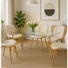 HABITA2 CHILE - COMEDOR CHARLES TERCIOPELO 140 CM - 6 PUESTO BEIGE