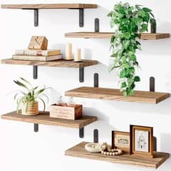 IDEEHOUSE - Set de 6 Repisas Flotantes de Madera con Soporte Metálico