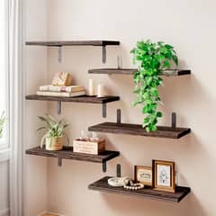 IDEEHOUSE - Set de 6 Repisas Flotantes de Madera con Soporte Metálico