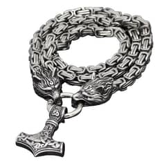 ROYAL - Collar Vikingo Lobo Y Martillo Nordico Acero Hombre Madriz