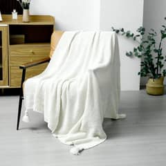 GENERICO - Manta De Lana con Flecos 120x210 cm Blanco