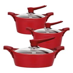 BOHLIER - Batería De Cocina 6 Piezas Aluminio Fundido Roja