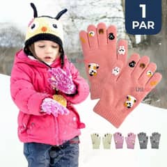 LINE - Guantes 16cm Lana Acrílica Niña Estampado Gato Colores Surtidos
