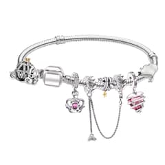 GENERICO - Pulsera con Charms Princesa con Corazón Rosa y Detalles Reales
