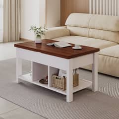 ELEMENT DESIGN - Mesa De Centro 4 in 1 con Doble Cubierta Elevable Marrón