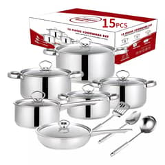 GENERICO - Juego De Ollas De Acero Inoxidable 15 Piezas Plata