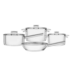 TRAMONTINA - Batería de cocina Brava de Acero Inoxidable Fondo Triple con Tapa Plana 4 Piezas