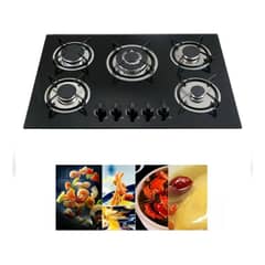 MUNDO MAGIA - Cocina Encimera A Gas Tope Vidrio 5 Platos De Vidrio Negro