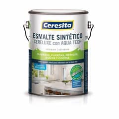 CERESITA - Esmalte Sintetico Aqua Tech Blanco Brillante Azul Pacifico Galon