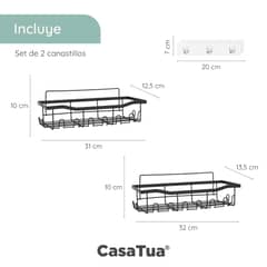 CASATUA - Organizador De Ducha Set X2 Repisa Baño Adhesivo Inoxidable - Negro