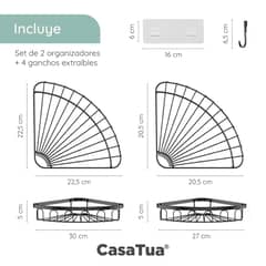 CASATUA - Esquinero Organizador Ducha Baño Adhesivo Set 2 Inoxidable - Negro