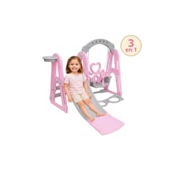 GENERICO - Tobogán 3en1Infantil Rosa + Columpio + Aro de Básquet Seguro