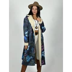 ENIGMATICA BOUTIQUE - Abrigo Estilo Italiano Diseño Flores Negro