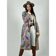 ENIGMATICA BOUTIQUE - Abrigo Estilo Italiano Diseño Flores Negro
