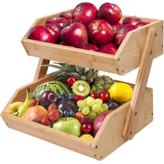 NEWTREE - Frutero De Mesa Cesta 2 Niveles Organizador Madera Bambu