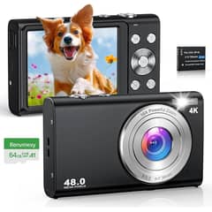 RENVMEXY - Cámara Digital Negra 4K 48MP Profesional Zoom 16X + 64GB
