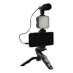 GENERICO - Estabilizador Celular Kit Grabación Trípode Micrófono Led Color Negro