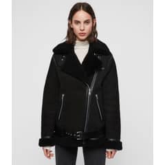 VELT - Chaqueta Aviadora Chiporro Tipo Gamuza Negra Mujer