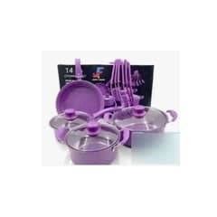 GENERICO - Set De Ollas Moradas Bateria Antiadherente 14pcs Color Morado