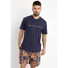 KOTTING - Polera Jersey Estampada Cuello V Azul Marino