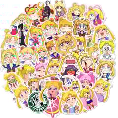 GENERICO - 50 Stickers Sailor Moon Impermeables Taza Anime