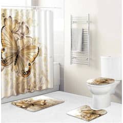 GENERICO - SET de baño COMPLETO 4 piezas CON DISEÑO MARIPOSA DORADA WM