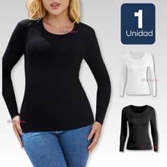 UTILISIMO - Camiseta Bambú Manga Larga Primera Capa Mujer Polera Blanco y Negro