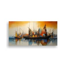 GENERICO - Pintura Abstracta De Barcos En Lienzo Clásico 60x30 Cm