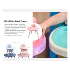 BEBESIT - Silla de Comer Baby Desk 4 en 1 Rosado