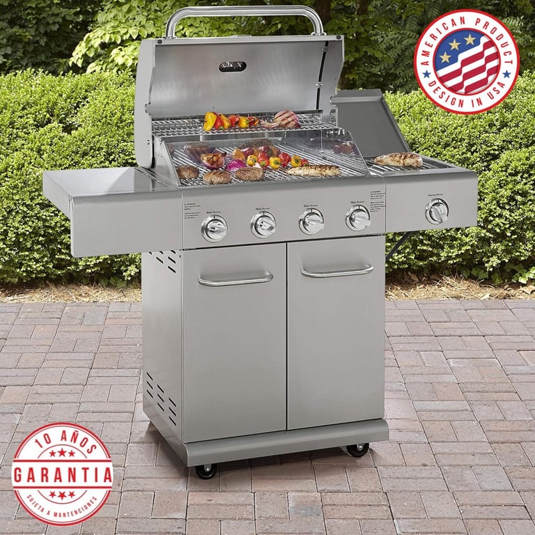 Parrilla a gas 4 Quemadores + Sellador lateral - Acero inoxidable