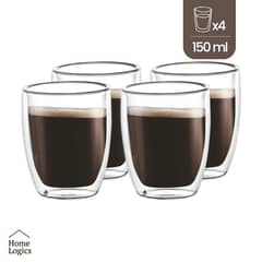 HOME LOGICS - Set 4 Vasos Mugs Vidrio Doble Pared 150 Ml