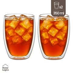 HOME LOGICS - Set 2 Vasos Mugs Vidrio Doble Pared 350 Ml