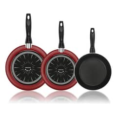MAGEFESA - Set Juego 3 Sartenes Coral Acero 18 20 24 Cm Color Rojo