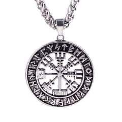 KUANGYE - Collar Hombre Brújula De Runas Vikingas Acero Inox