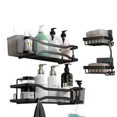CASATUA - Organizador De Ducha Repisa Baño Jabonera Set 4 Inox Negro 2