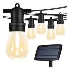 GENERICO - Guirnalda Solar Led 10mt 10 Ampolletas Luz Cálida Exterior Negro
