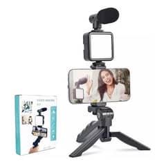 GENERICO - Estabilizador Celular Kit Grabación Trípode Micrófono Led Color Negro