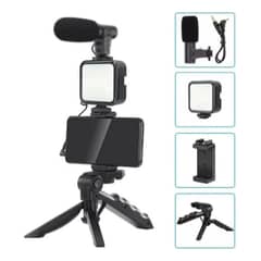 GENERICO - Estabilizador Celular Kit Grabación Trípode Micrófono Led Color Negro