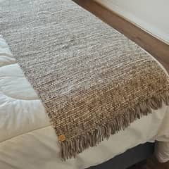 CREA TALLER - Piecera,Manta, café Lana, para cama 1,5 plaza