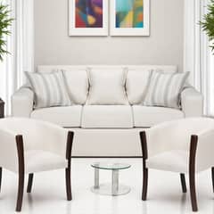 SITIAL HOME - Living 311 kabul Crudo Sofa 3 cuerpos + 2 Sitiales de madera tapizados